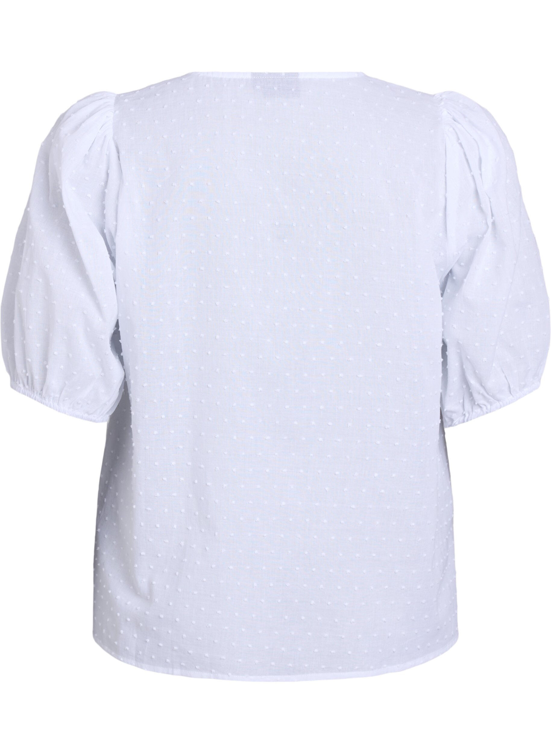 ZizziShirtblouse met strikkoord en gestippelde textuur, Wit, Packshot image number 1