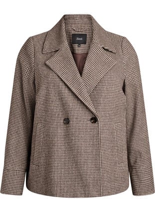 ZizziKorte blazer met dubbele rij knopen, Brown Check , Packshot image number 0