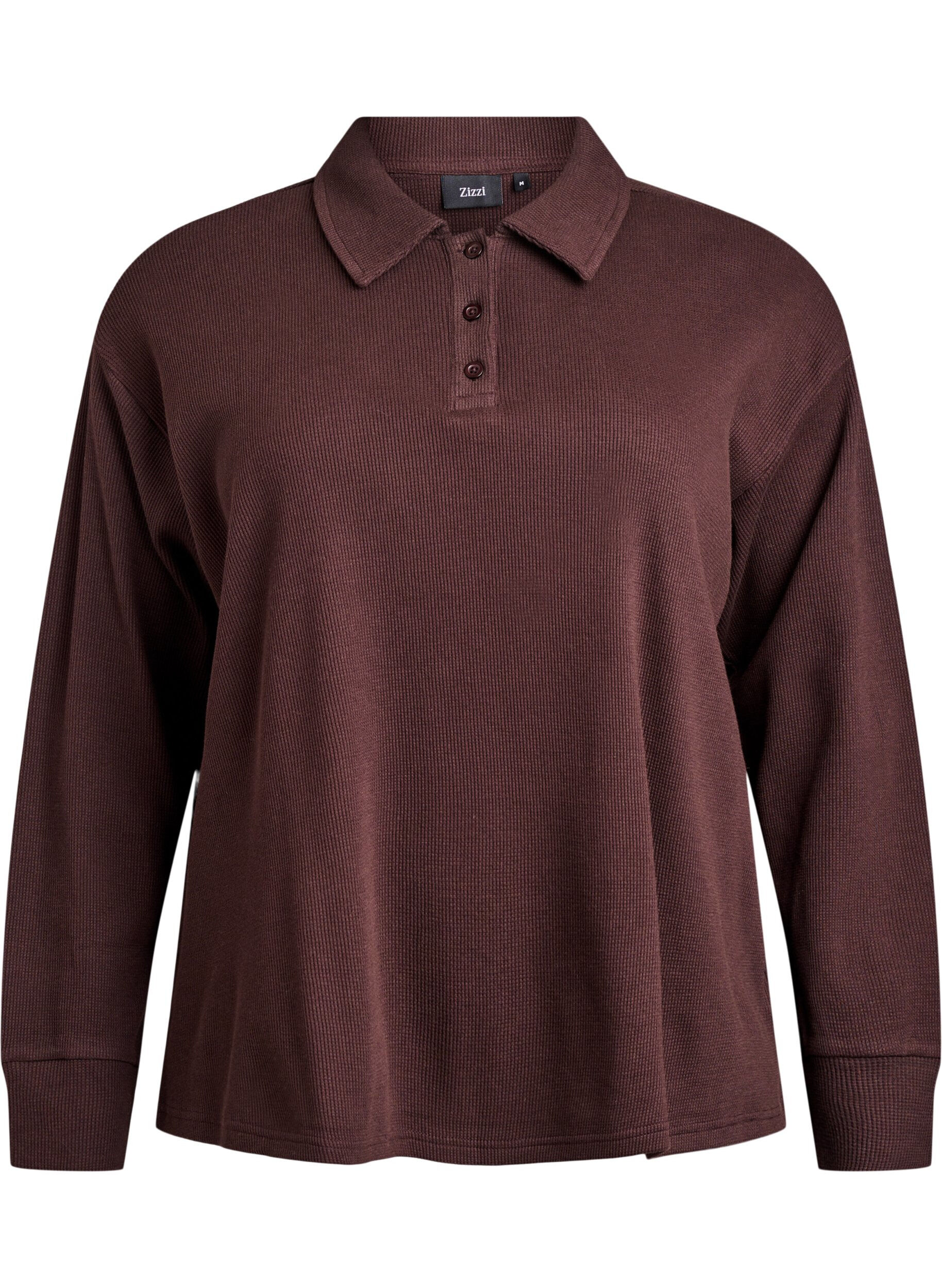 Geribde jersey poloshirt met lange mouwen
