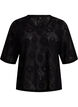 Blouse met kort mouwen en een opengewerkt patroon, Zwart, Packshot image number 0