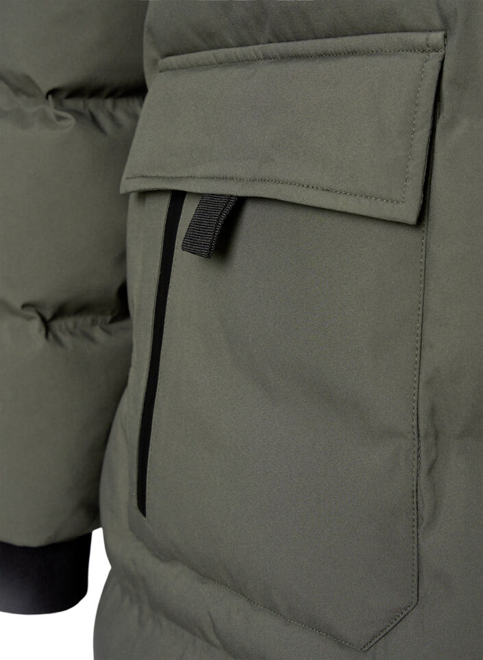 Pufferjas met capuchon en zakken, Groen, Packshot image number 3