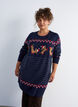 Korte gebreide jurk met kerstmotief, Blauw, Model image number 0