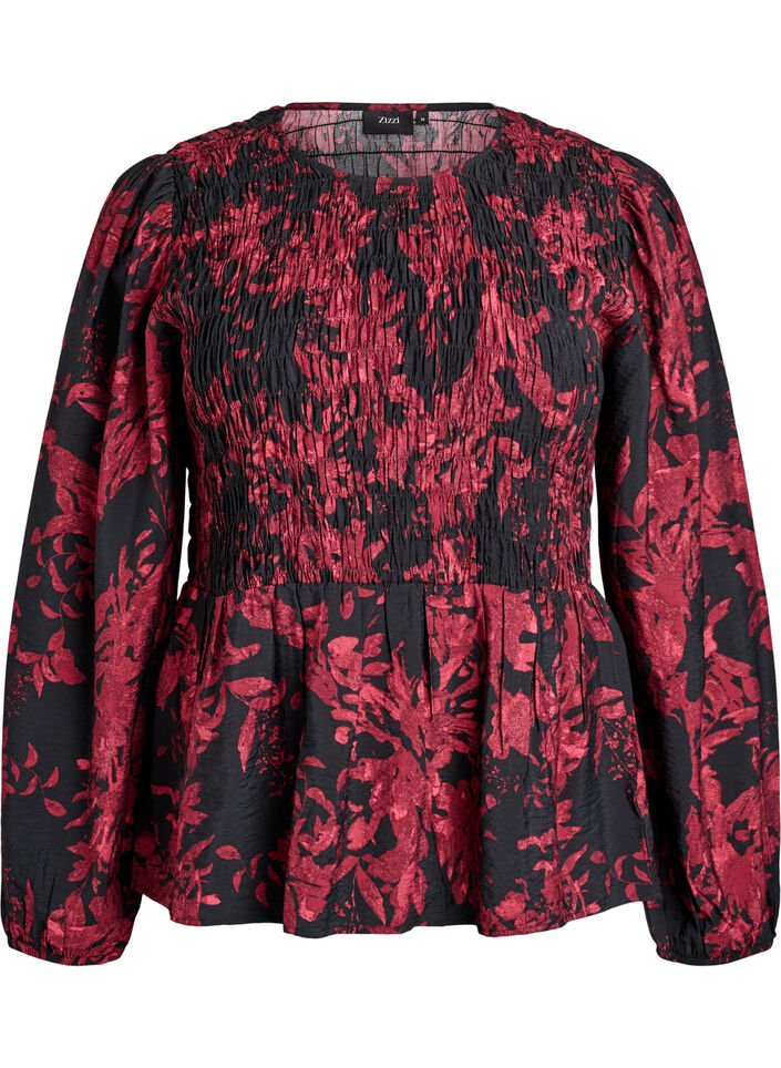 Blouse met smock en lange mouwen, Zwart, Packshot image number 0
