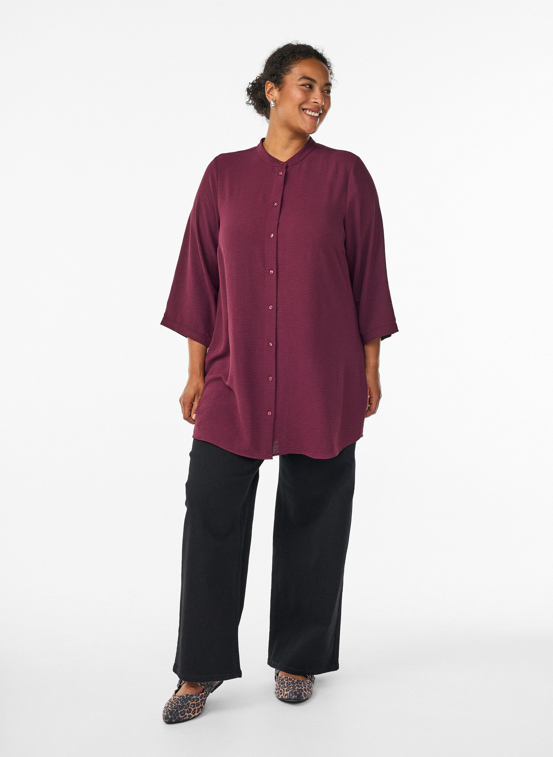 ZizziTuniek met 3/4 mouwen, Donker Bordeaux, Model image number 1