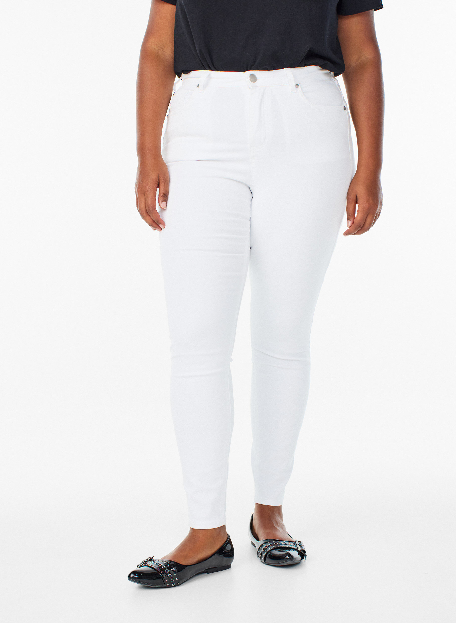 ZizziAmy super slim fit jeans met hoge taille, Wit, Model image number 2