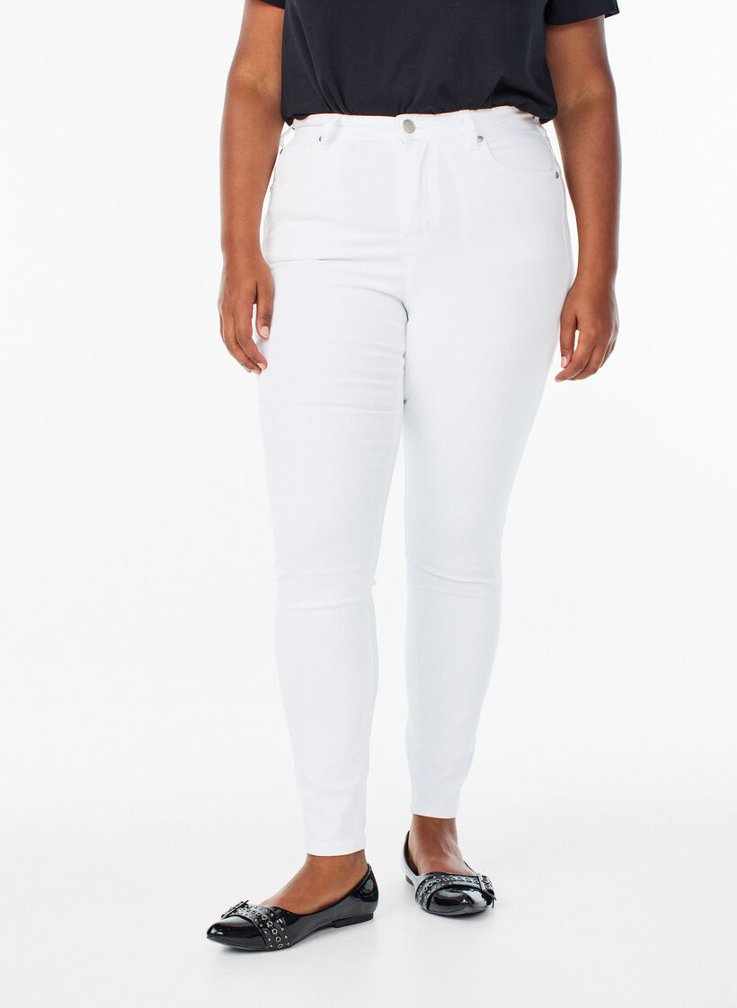 Amy super slim fit jeans met hoge taille, Wit, Model image number 2