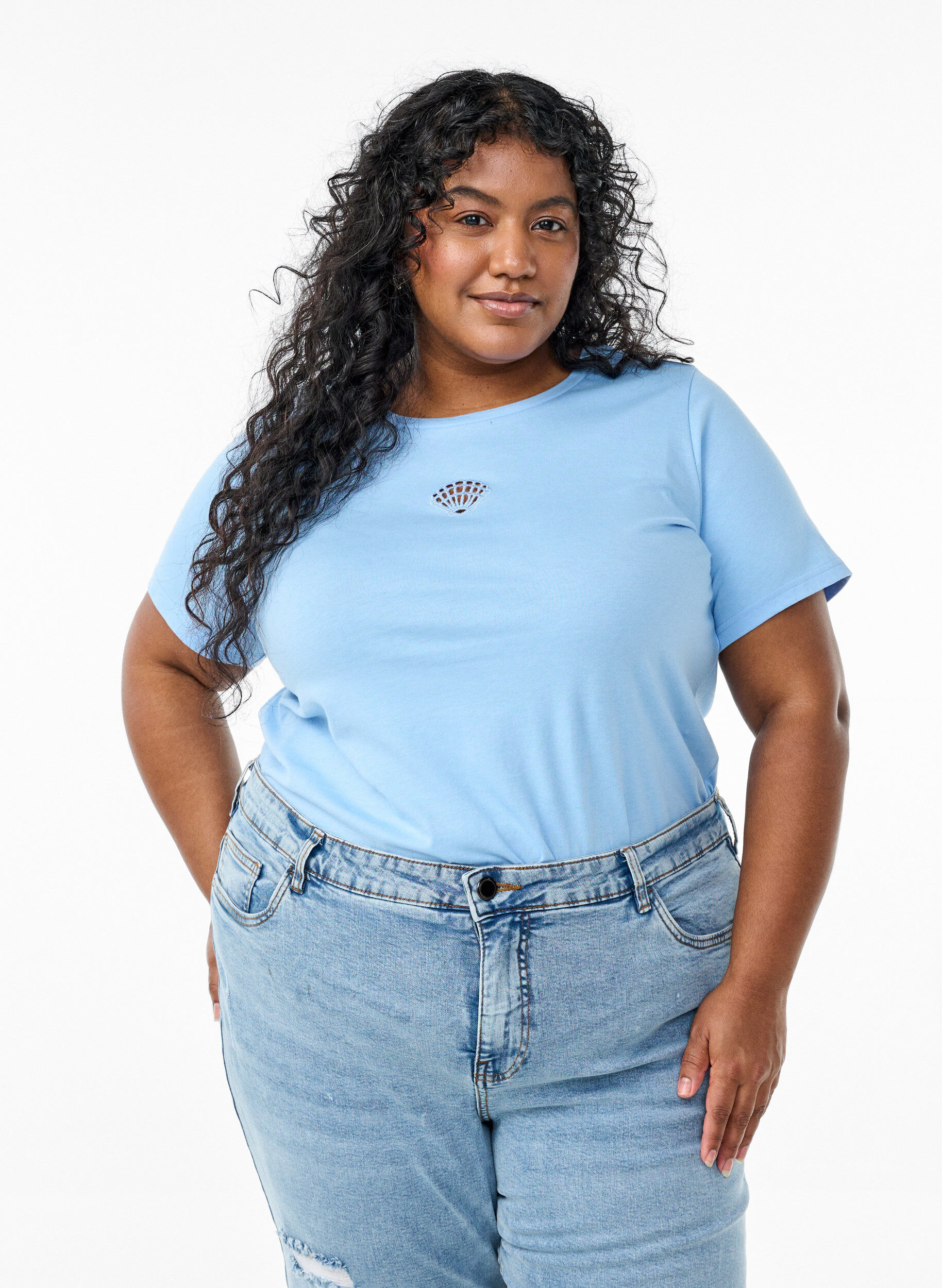 T-shirt met decoratieve details, Blauw, Model