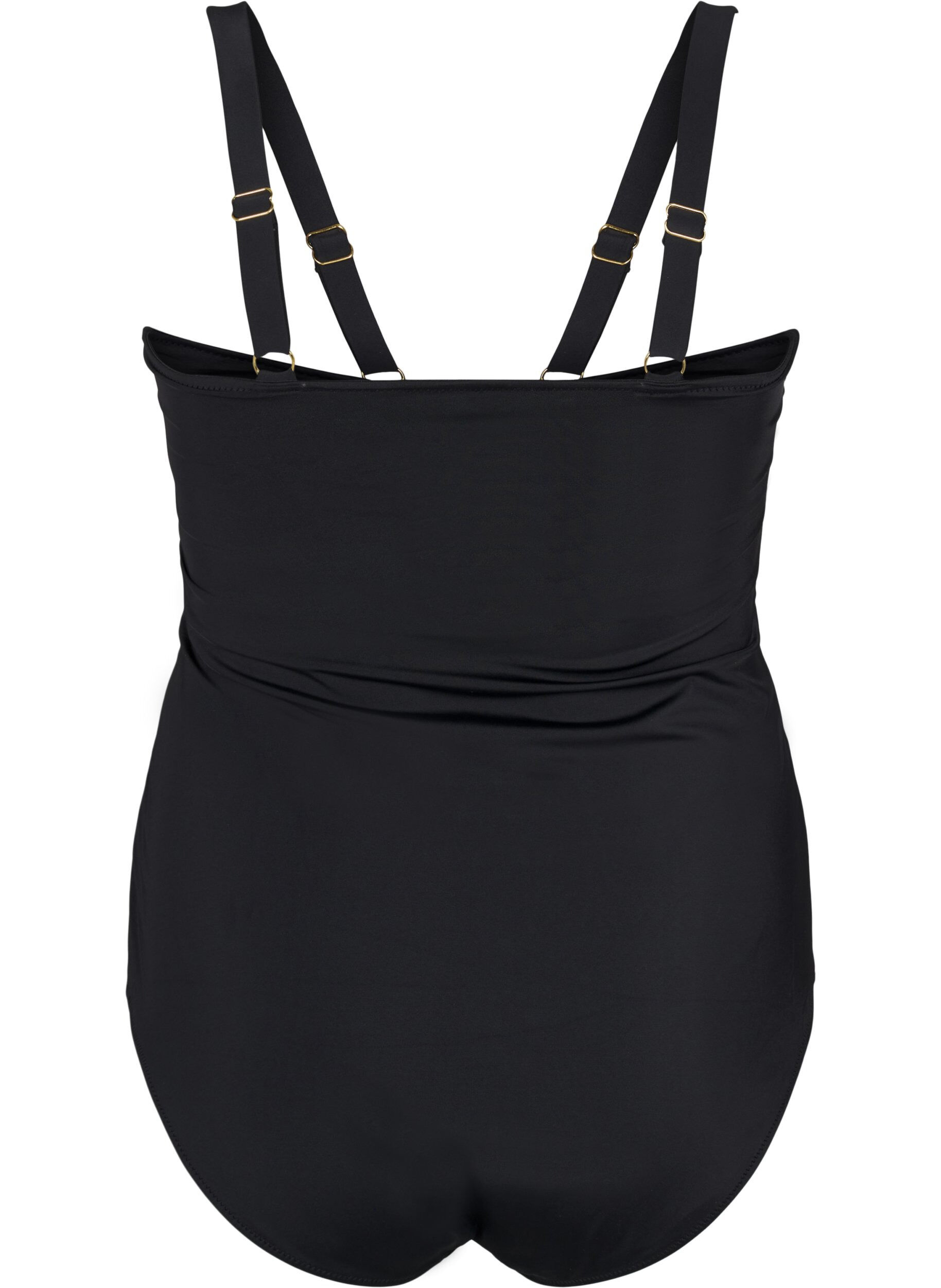 ZizziBadpak met V-detail en ruches, Zwart, Packshot image number 1