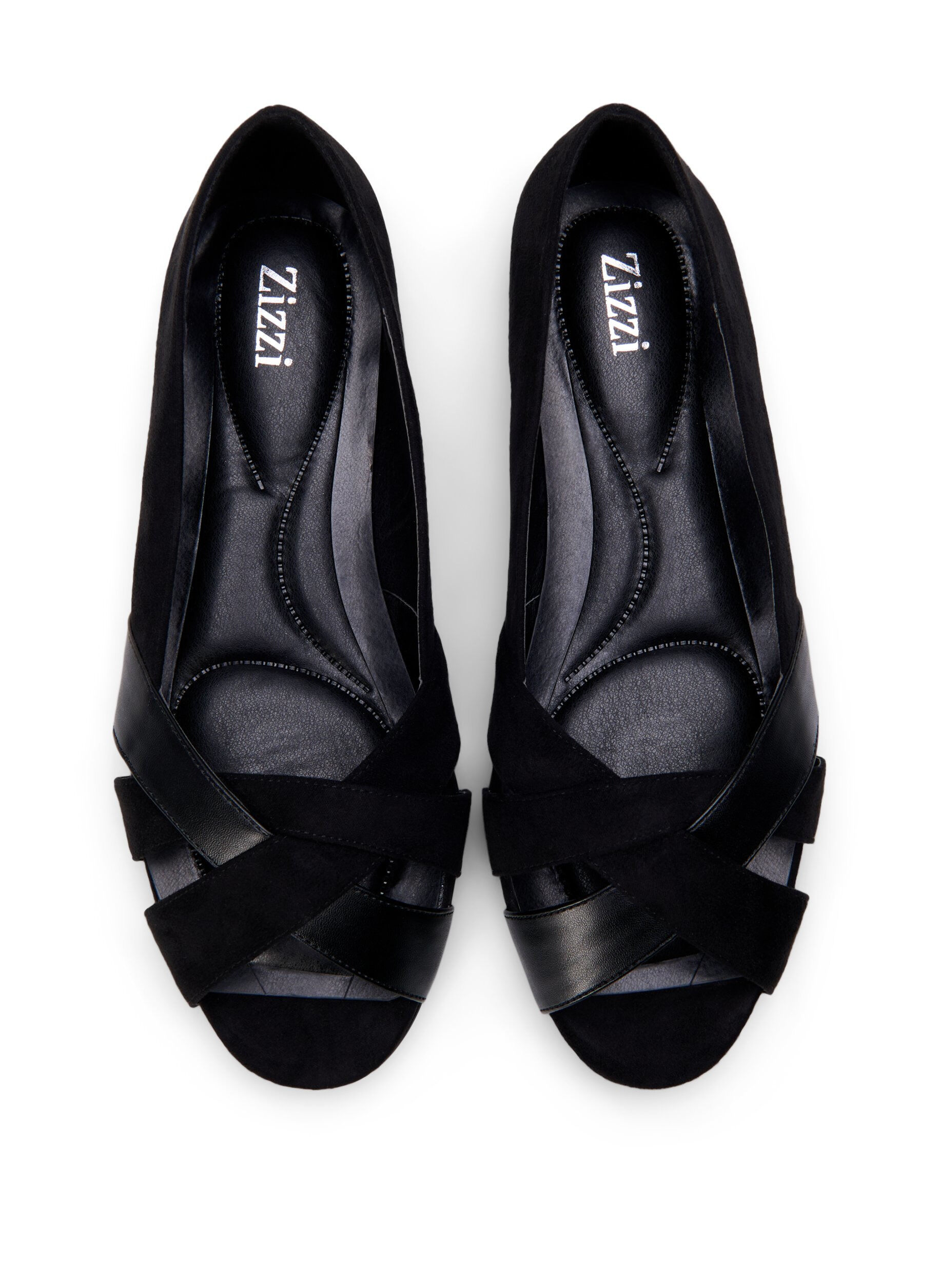 ZizziOpen ballerina flats met gekruiste bandjes, Zwart, Packshot image number 2