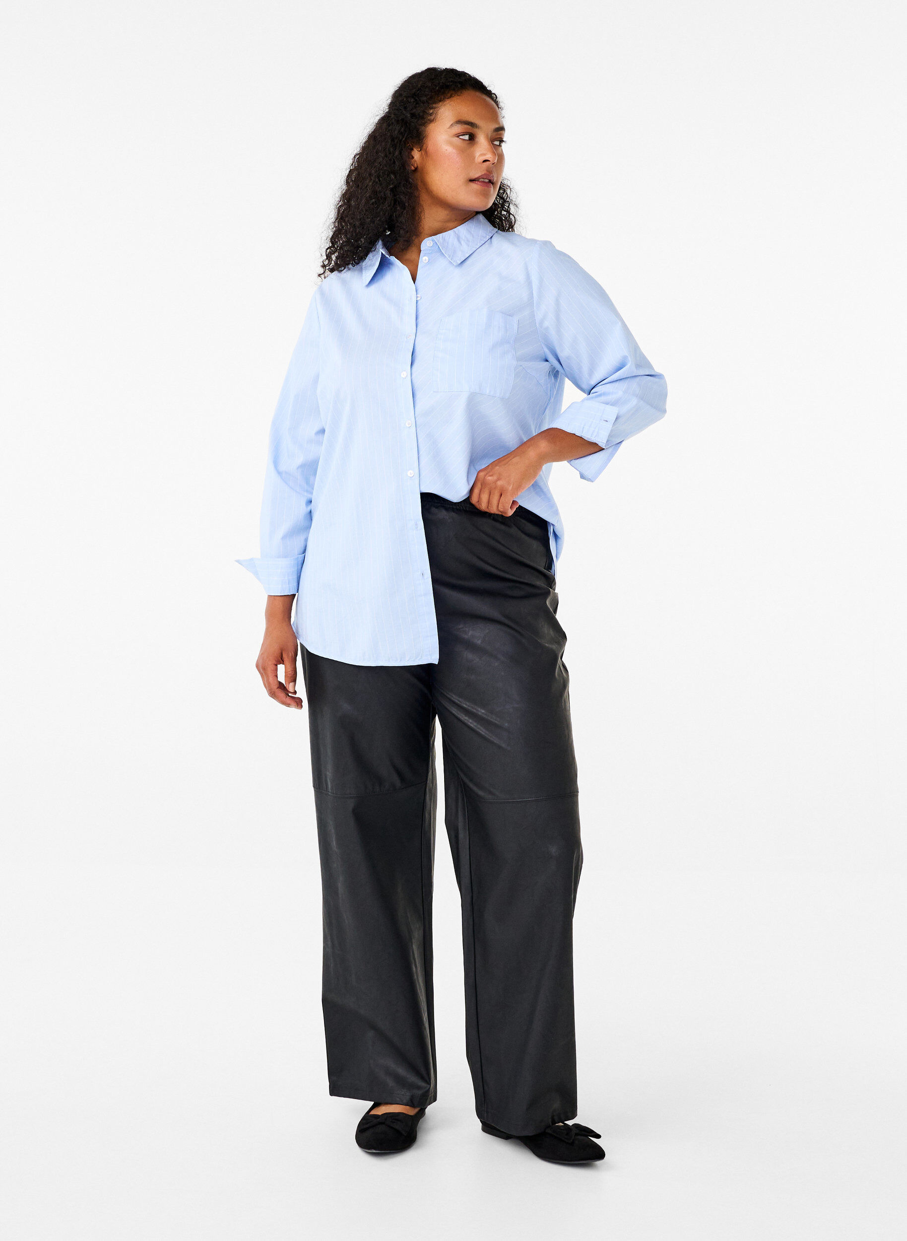 Losse imitatielederen broek met elastische tailleband, Black, Model