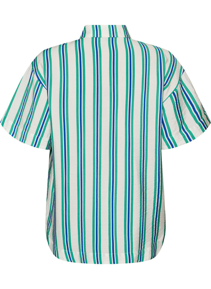 Chemise &agrave; rayures en viscose &agrave; manches courtes, Vanille, Packshot image number 1