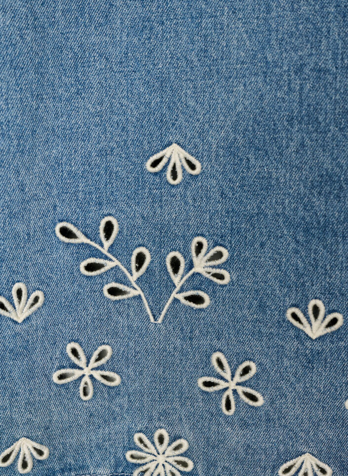 Denim blouse met korte mouwen en broderie anglaise, Blauw, Packshot image number 3