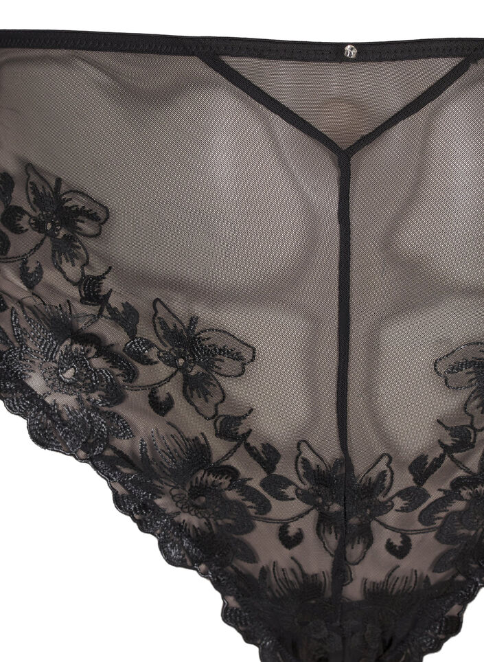 Mesh Brazilian slipje met borduursel, Black, Packshot