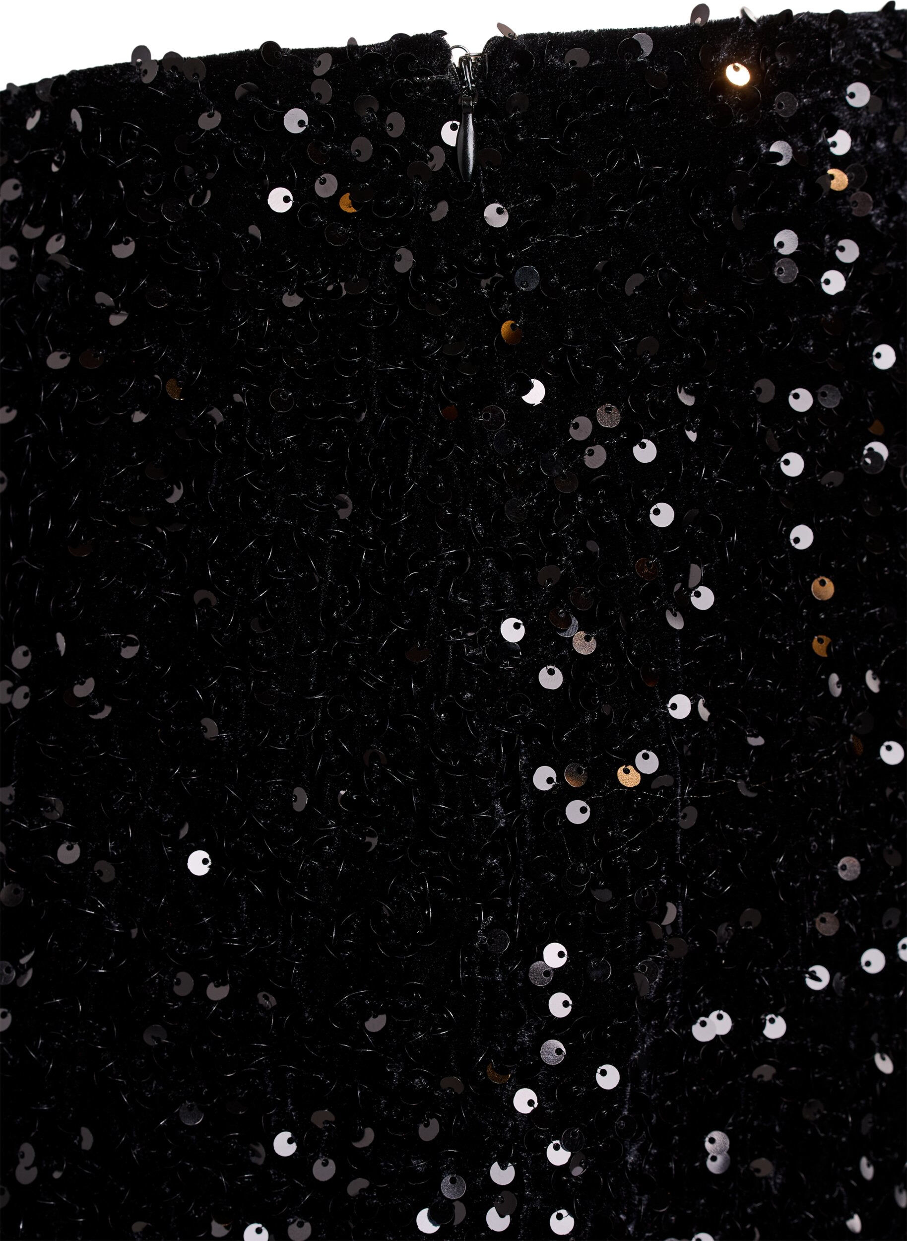 ZizziKorte paillettenrok met een elastische tailleband, Zwart, Packshot image number 3