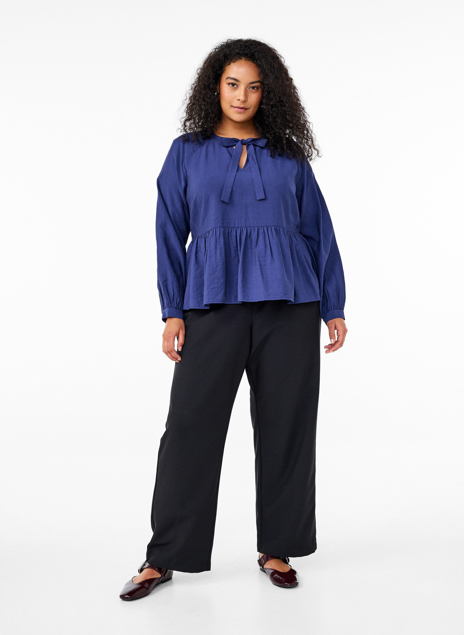 ZizziBlouse met strik en lange mouwen, Blauw, Model image number 1
