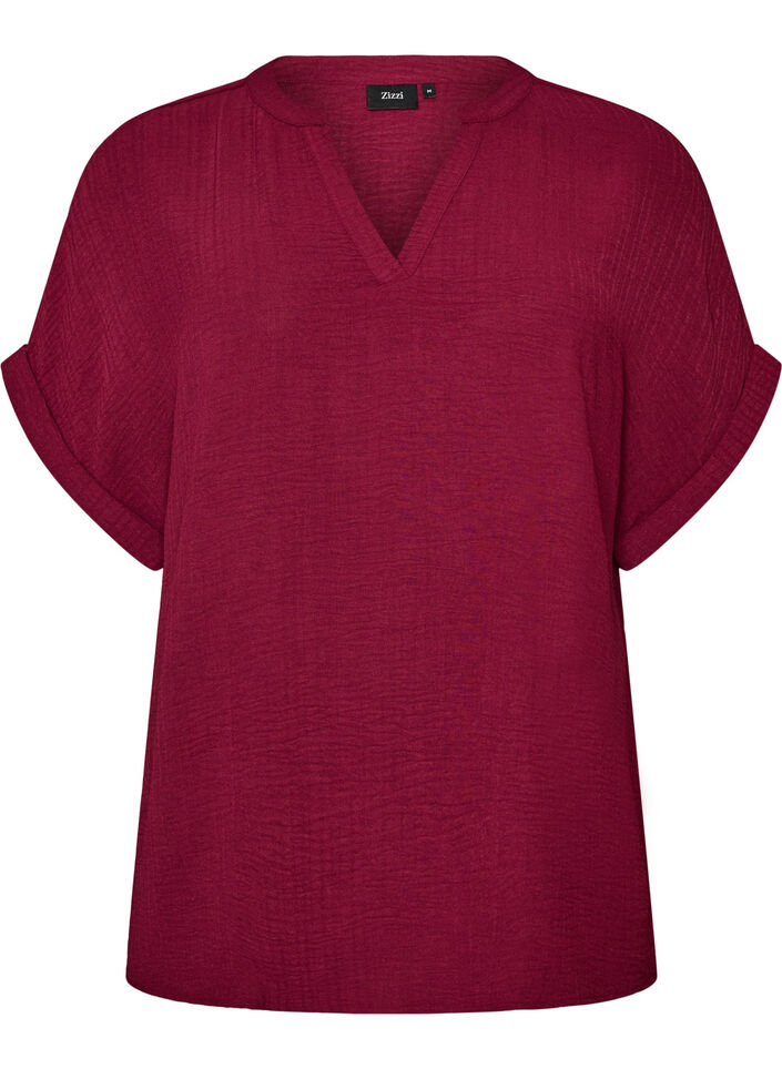 Luchtige blouse met korte mouwen, Rood, Packshot image number 0