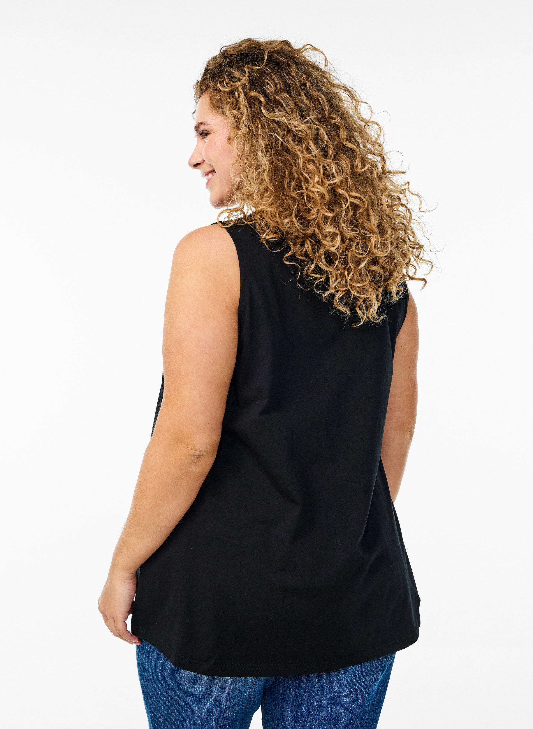 ZizziKatoenen top met a-vorm, Zwart, Model image number 2