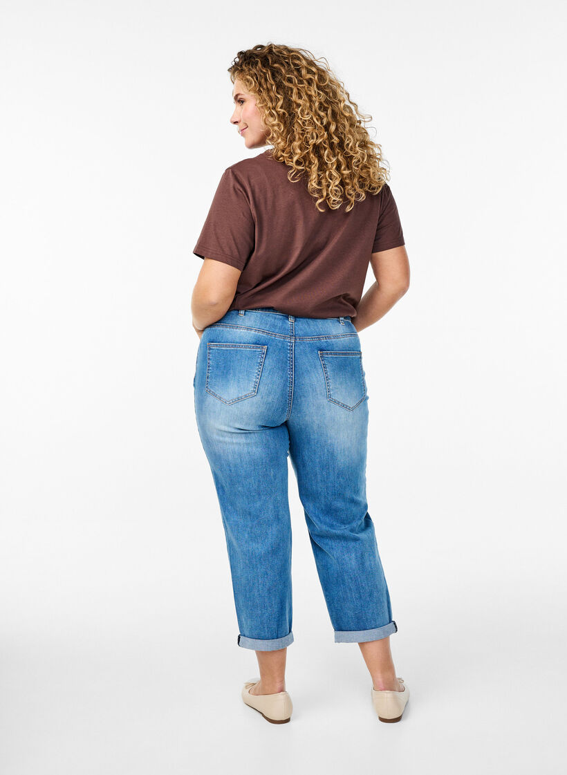 7/8 jeans met oprolbare pijpen en hoge taille, Blauw, Model image number 1