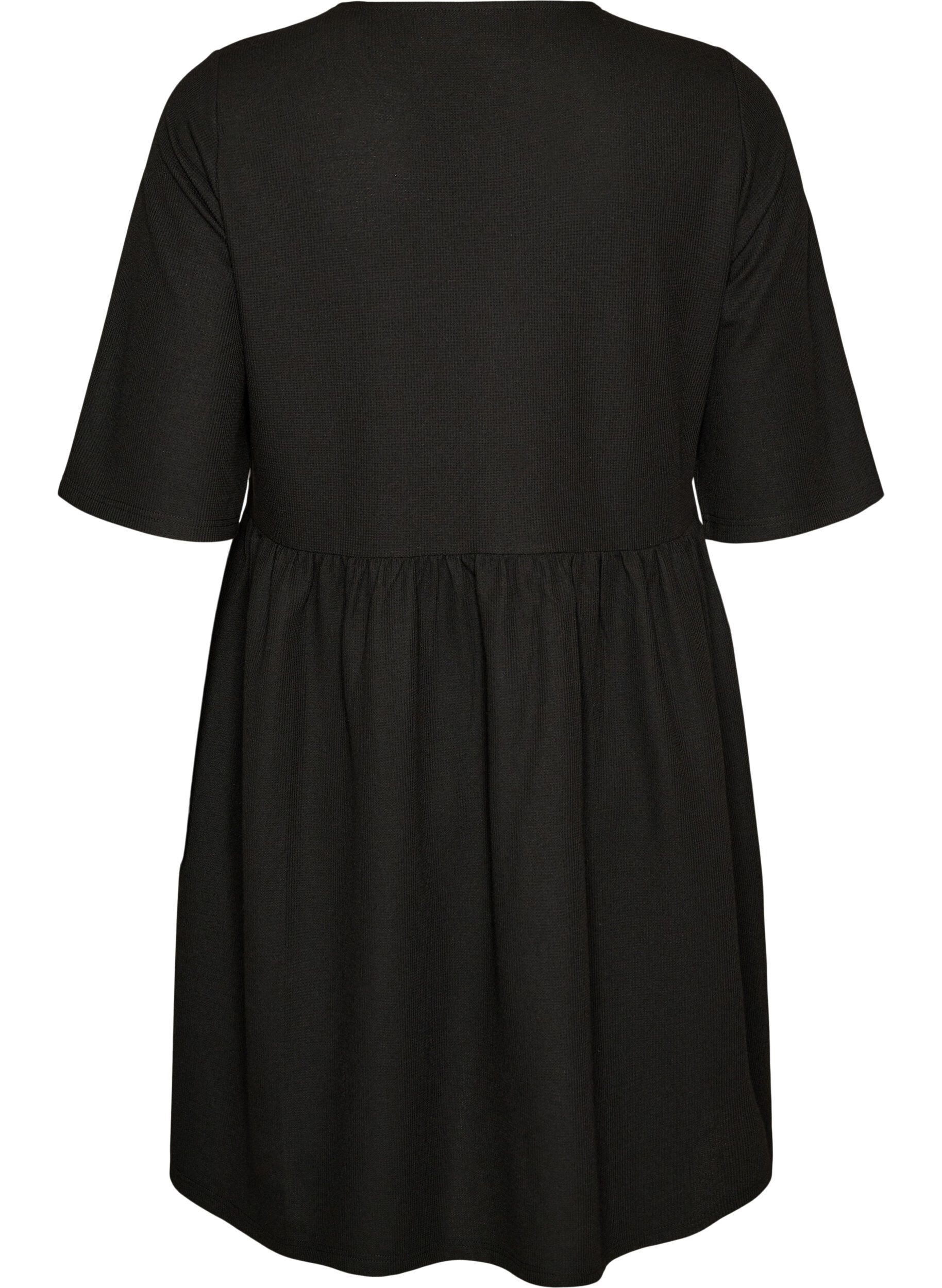 ZizziJurk met een geribde textuur en een empirelijn, Zwart, Packshot image number 1