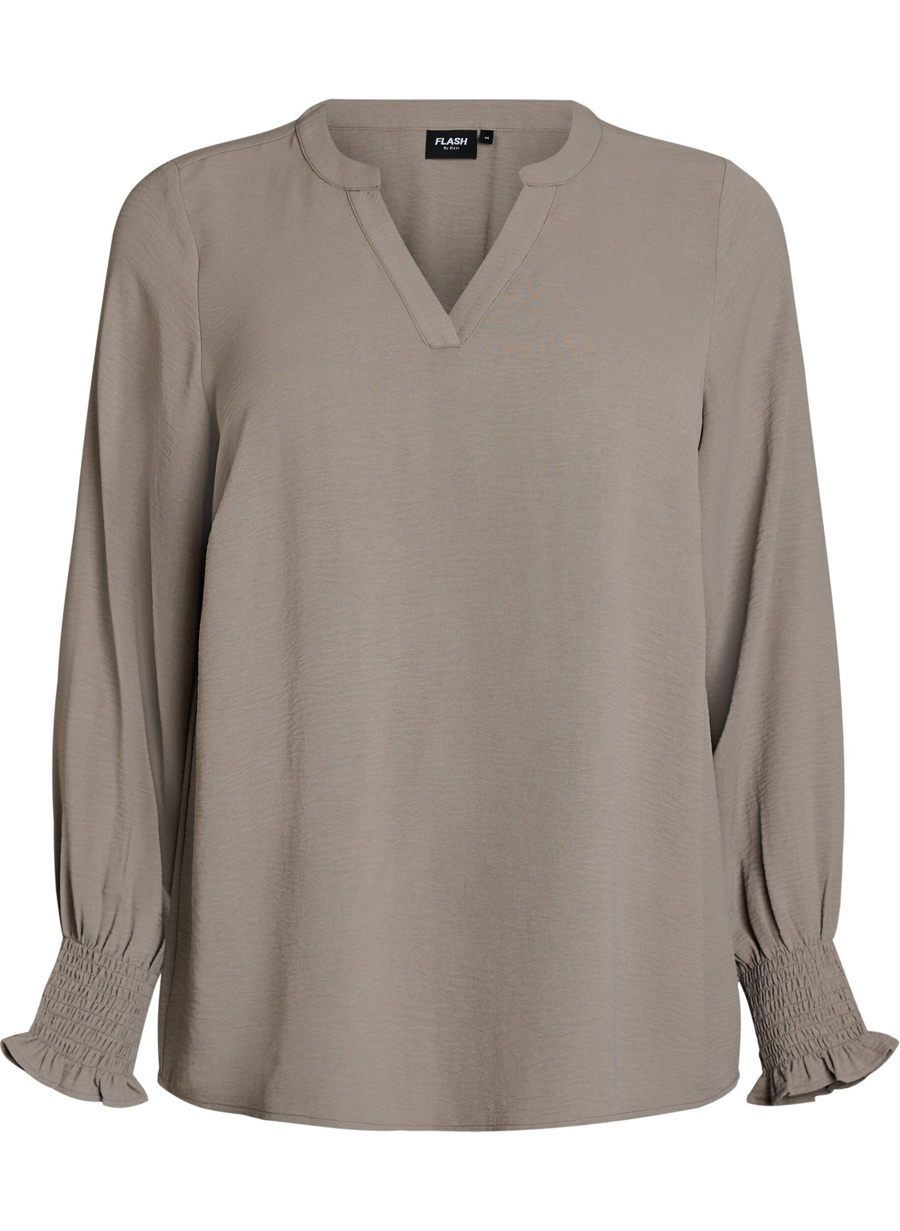 FLASH - Blouse met smockmanchetten en V-hals