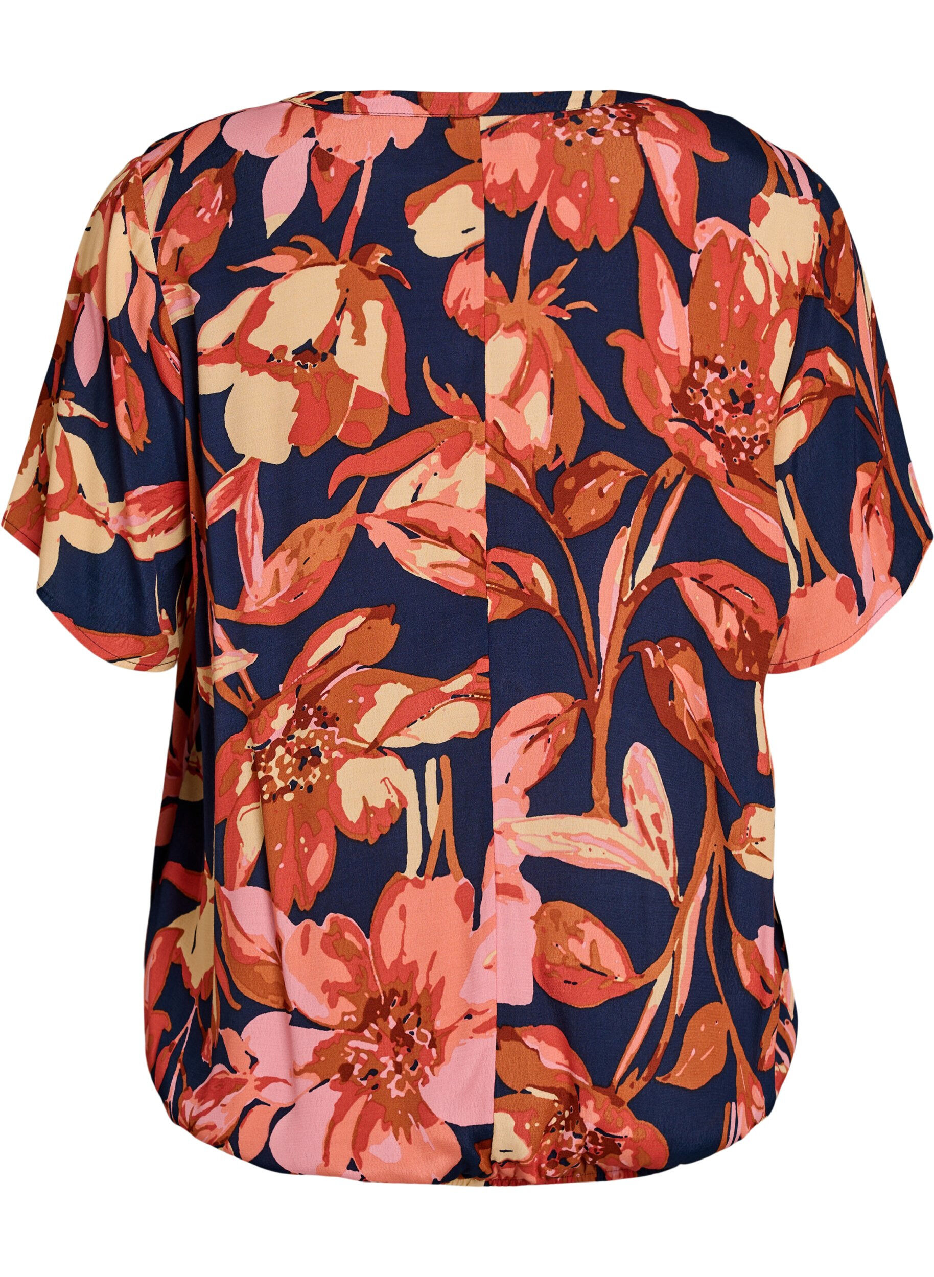 ZizziViscose blouse met bloemenprint en korte mouwen, Blauw, Packshot image number 1