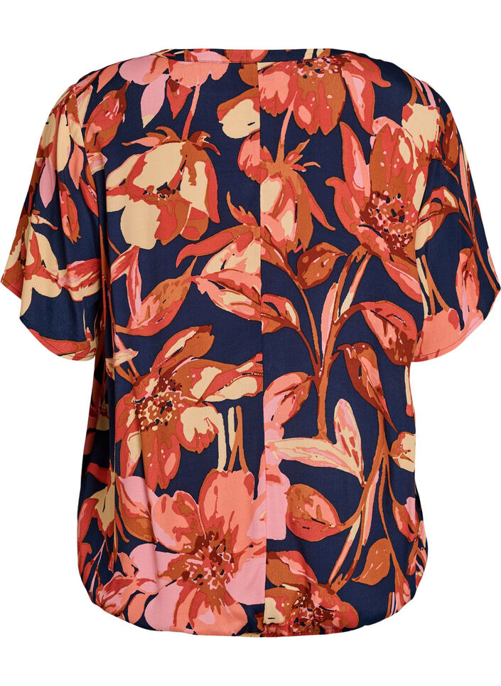 Viscose blouse met bloemenprint en korte mouwen, Blauw, Packshot image number 1