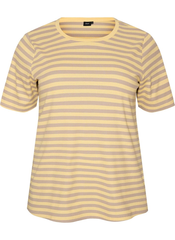 Gestreept T-shirt met geribbelde textuur, Geel, Packshot image number 0