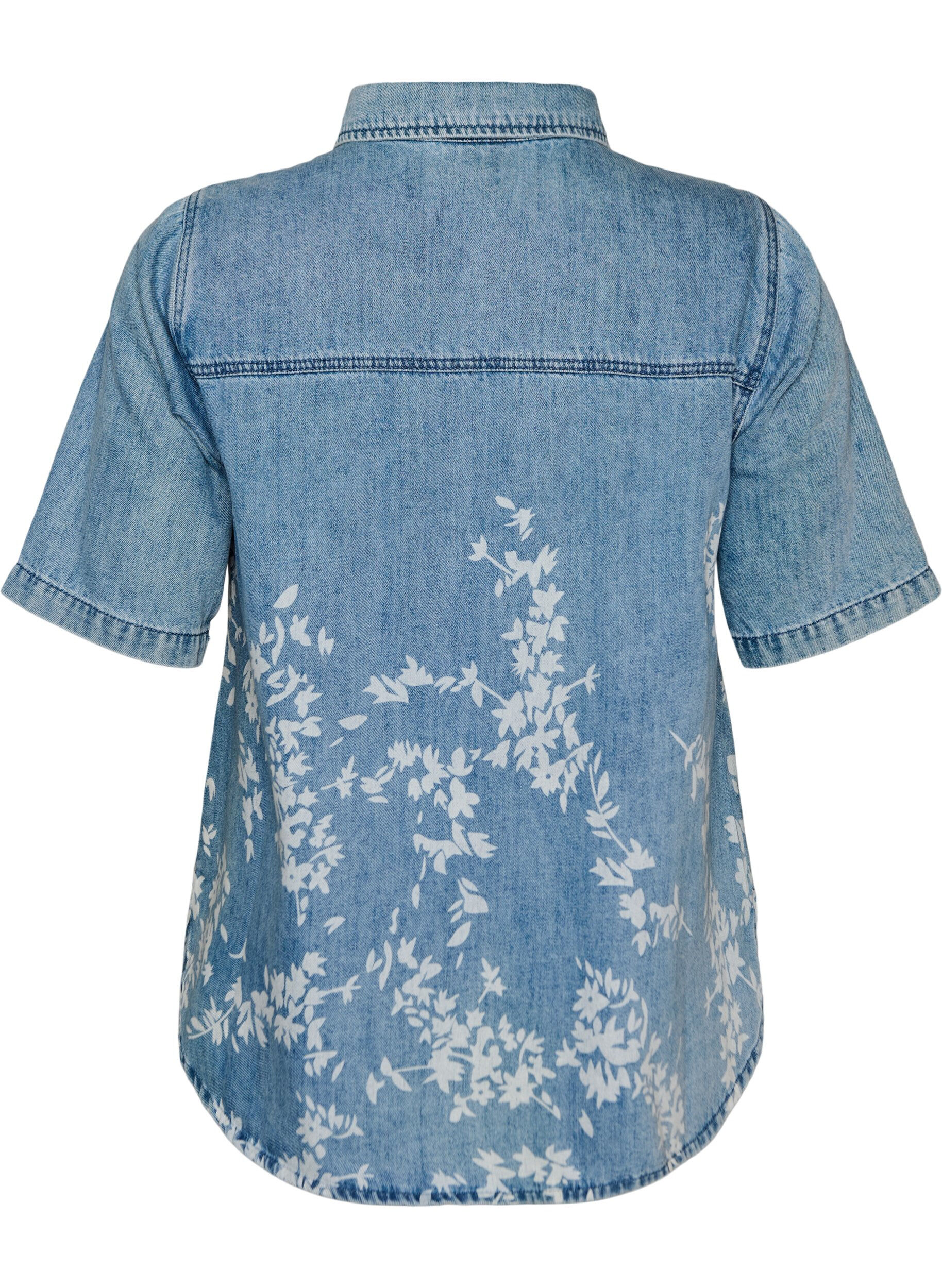 ZizziDenimshirt met bloemenprint en korte mouwen, Blauw, Packshot image number 1