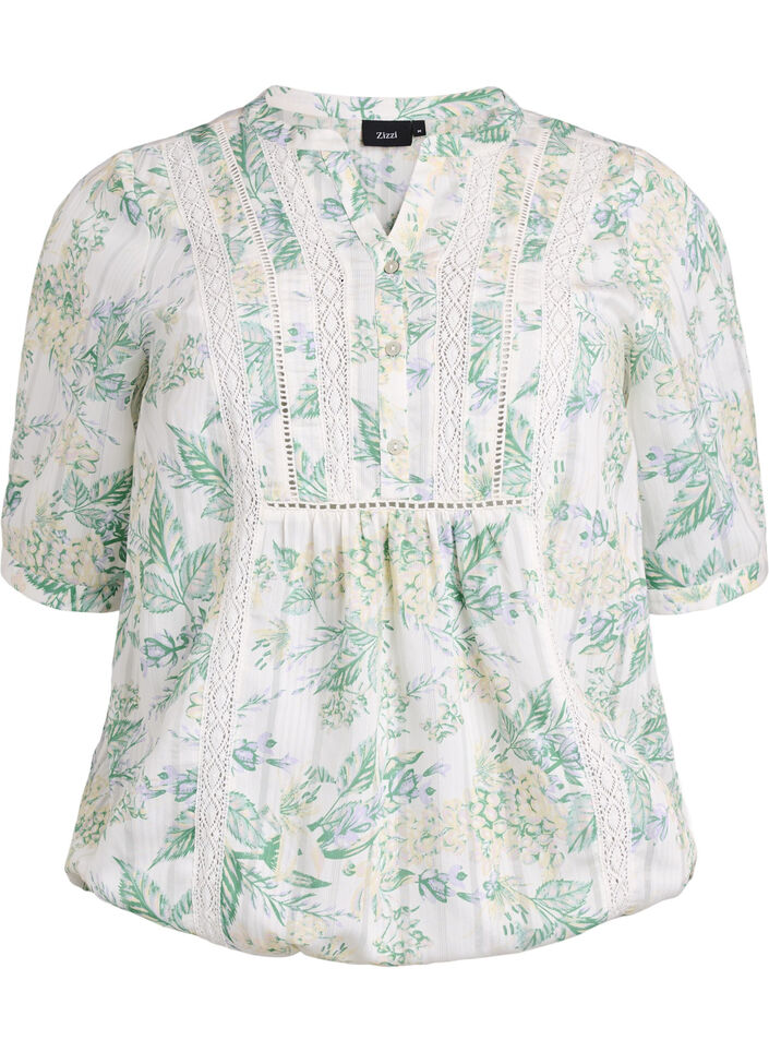 Blouse met print en 1/2 mouwen, Wit, Packshot image number 0