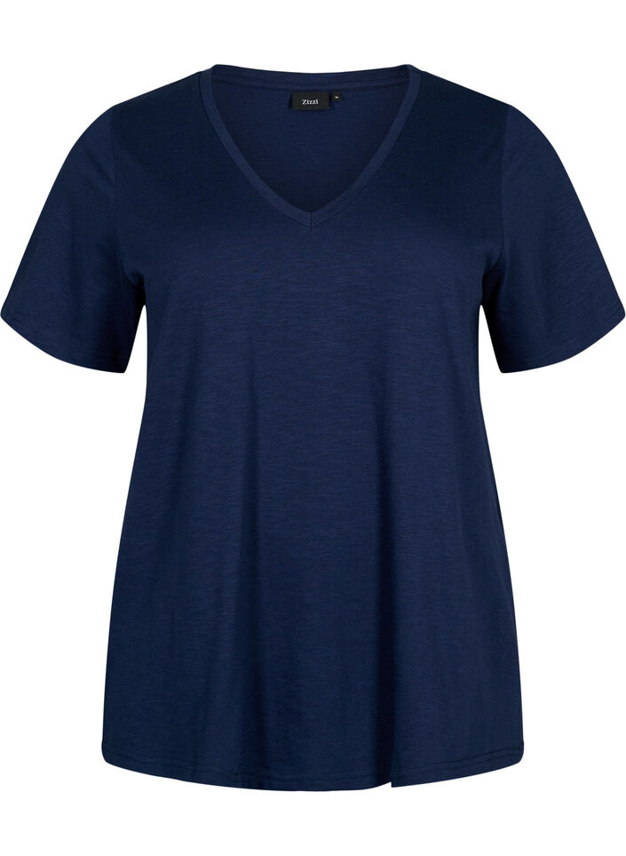 Basic t-shirt met korte mouwen en V-hals, Blauw, Packshot image number 0