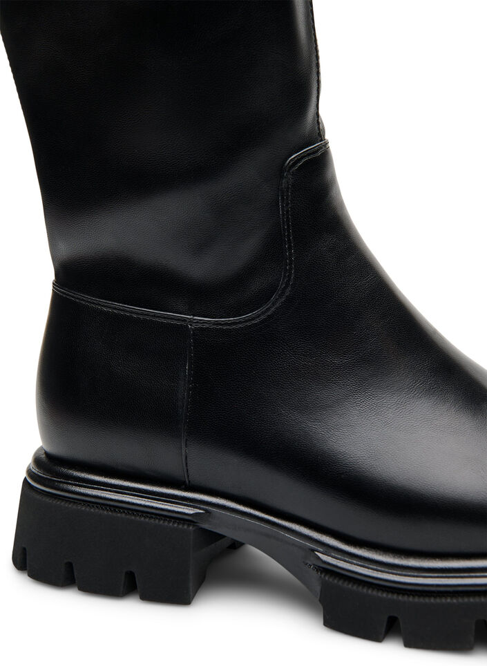 Lange laars in imitatieleer met een grove zool, Zwart, Packshot image number 2