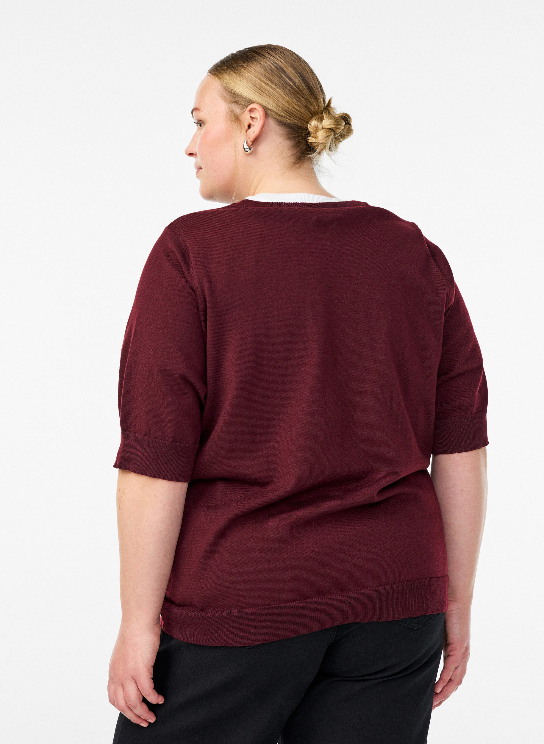 ZizziFLASH - Fijngebreide blouse met korte mouwen, Rood, Model image number 2