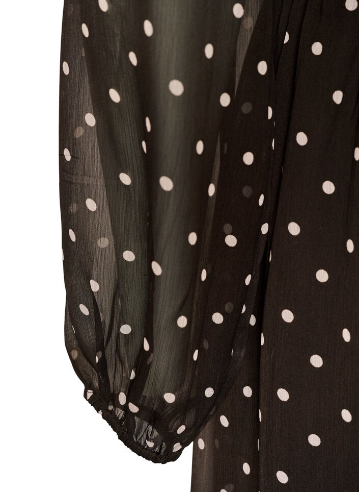 Chiffon jurk met polkadots en lange mouwen, Bruin, Packshot image number 3