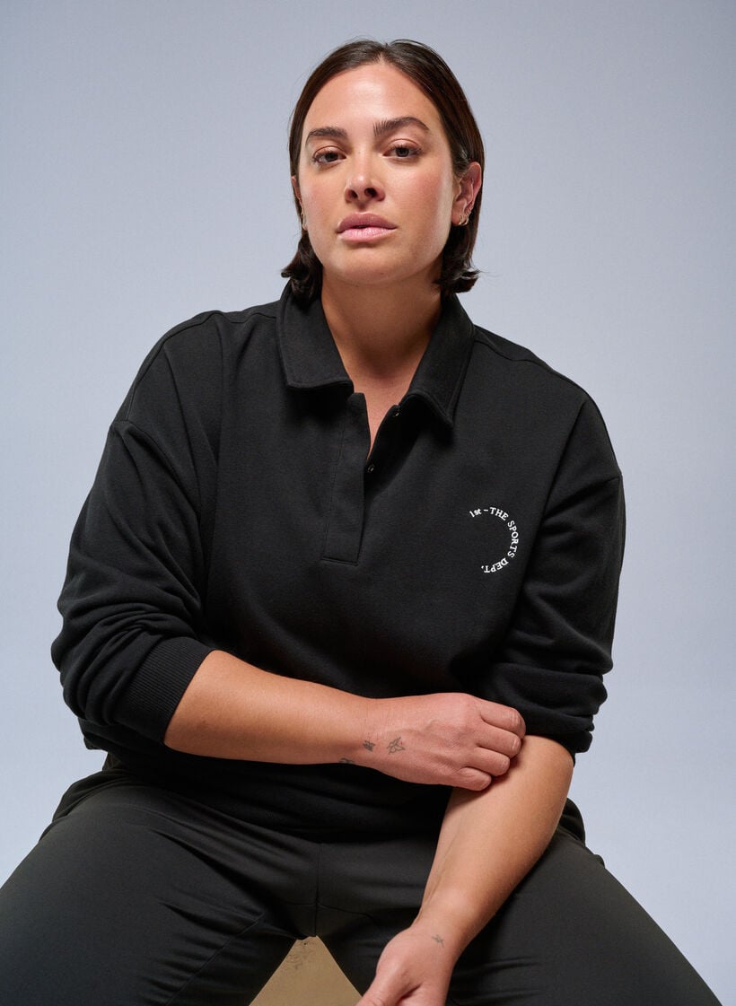 Sporty sweatshirt met kraag, Black, Image