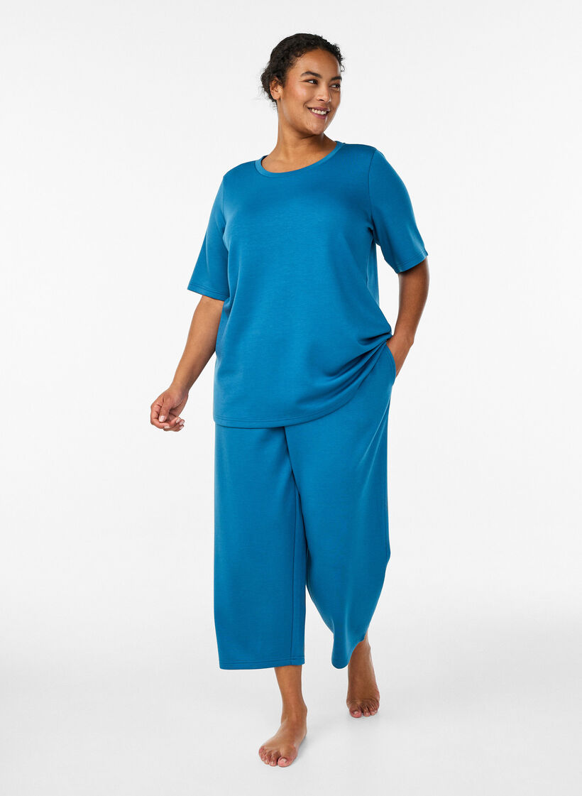 7/8 modal mix broek met zakken, Blauw, Model image number 0