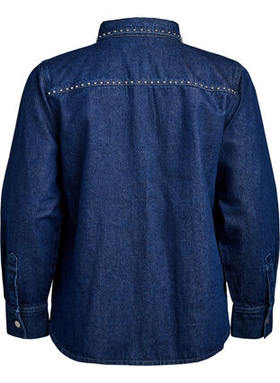 ZizziDenimshirt met studs, Dark Blue Denim, Packshot image number 1