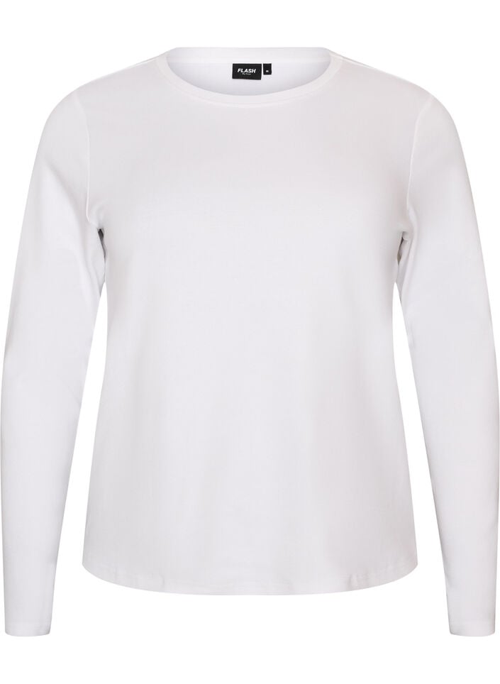 Basic T-shirt met ronde hals en lange mouwen, Wit, Packshot image number 0