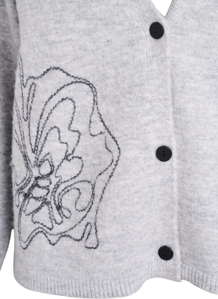 Cardigan met V-hals en geborduurde bloemen, Grijs, Packshot image number 2