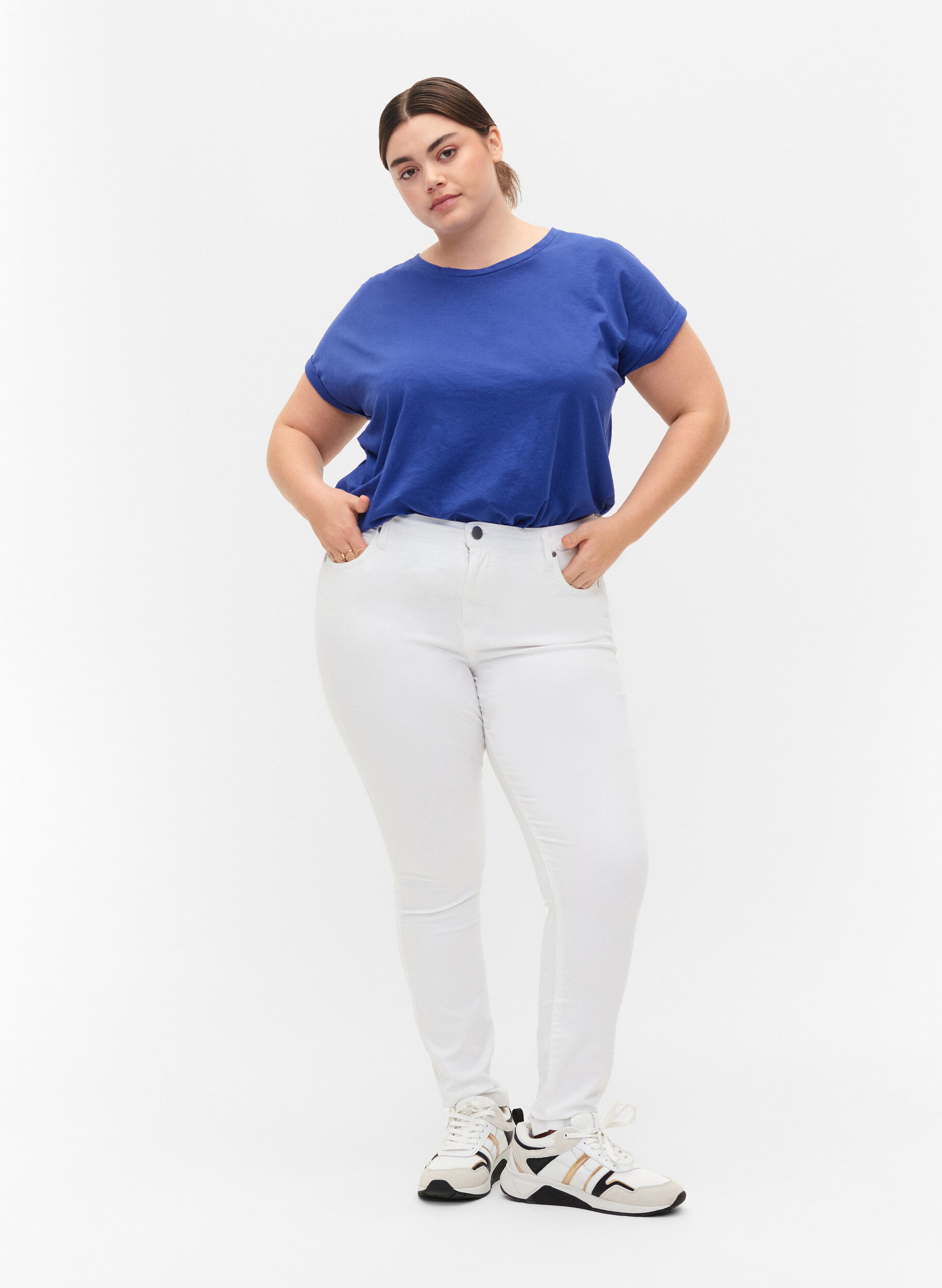 ZizziT-shirt met korte mouwen van katoenmix, Blauw, Model image number 1