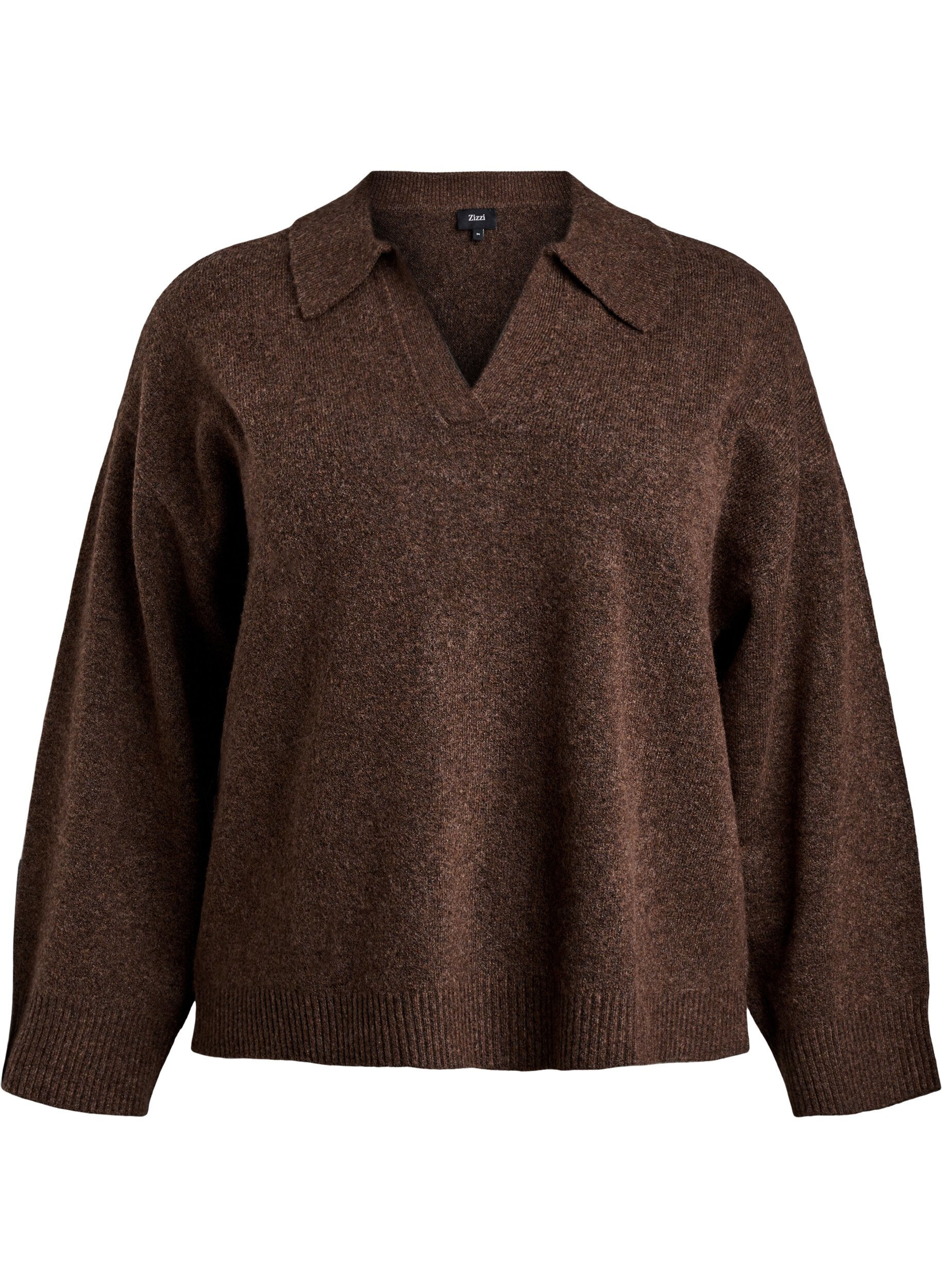 Gebreide blouse met kraag en V-hals