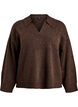 Gebreide blouse met kraag en V-hals, Bruin, Packshot image number 0