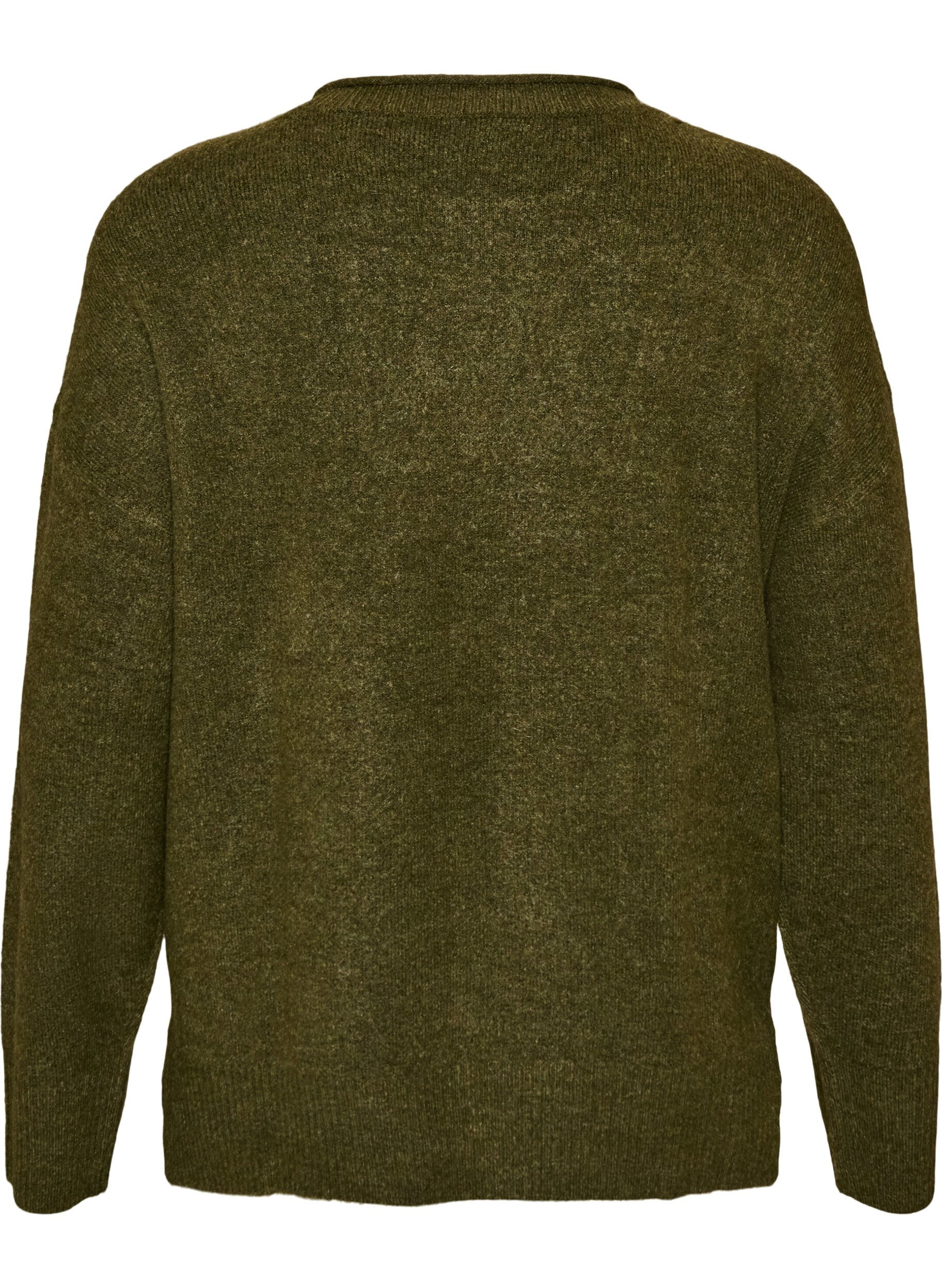 ZizziGebreide blouse met V-vormig geribd patroon en zijsplitjes, Groen, Packshot image number 1