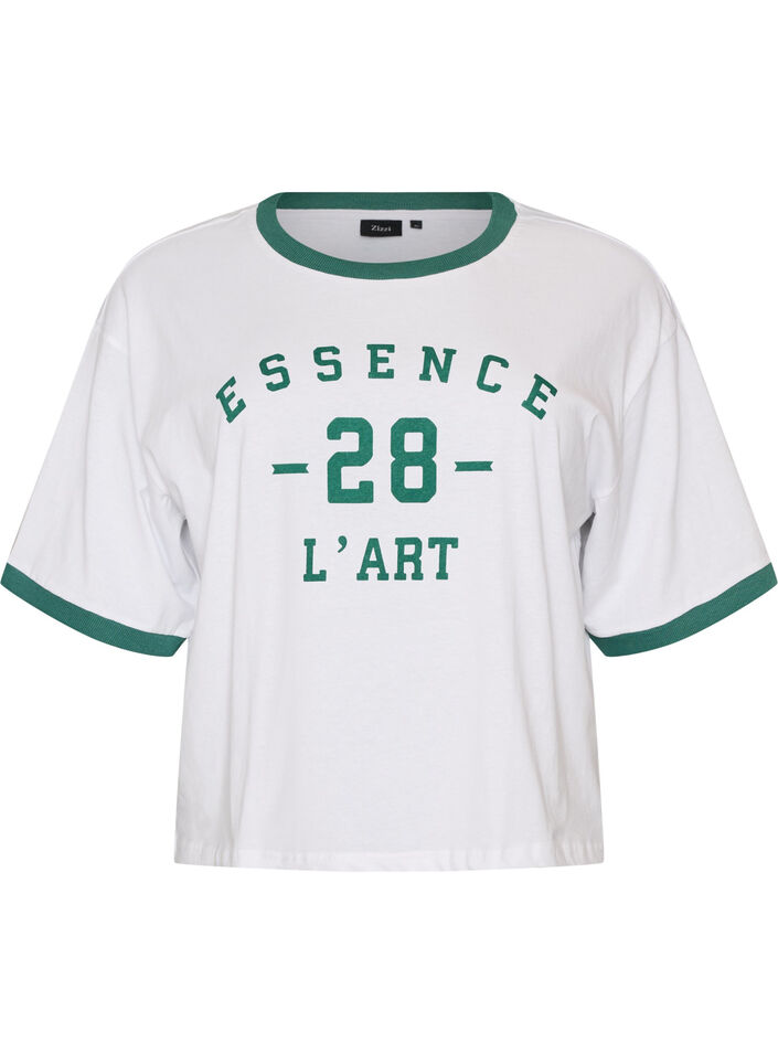 T-shirt en coton avec imprim&eacute; texte et coupe boxy, Blanc, Packshot image number 0