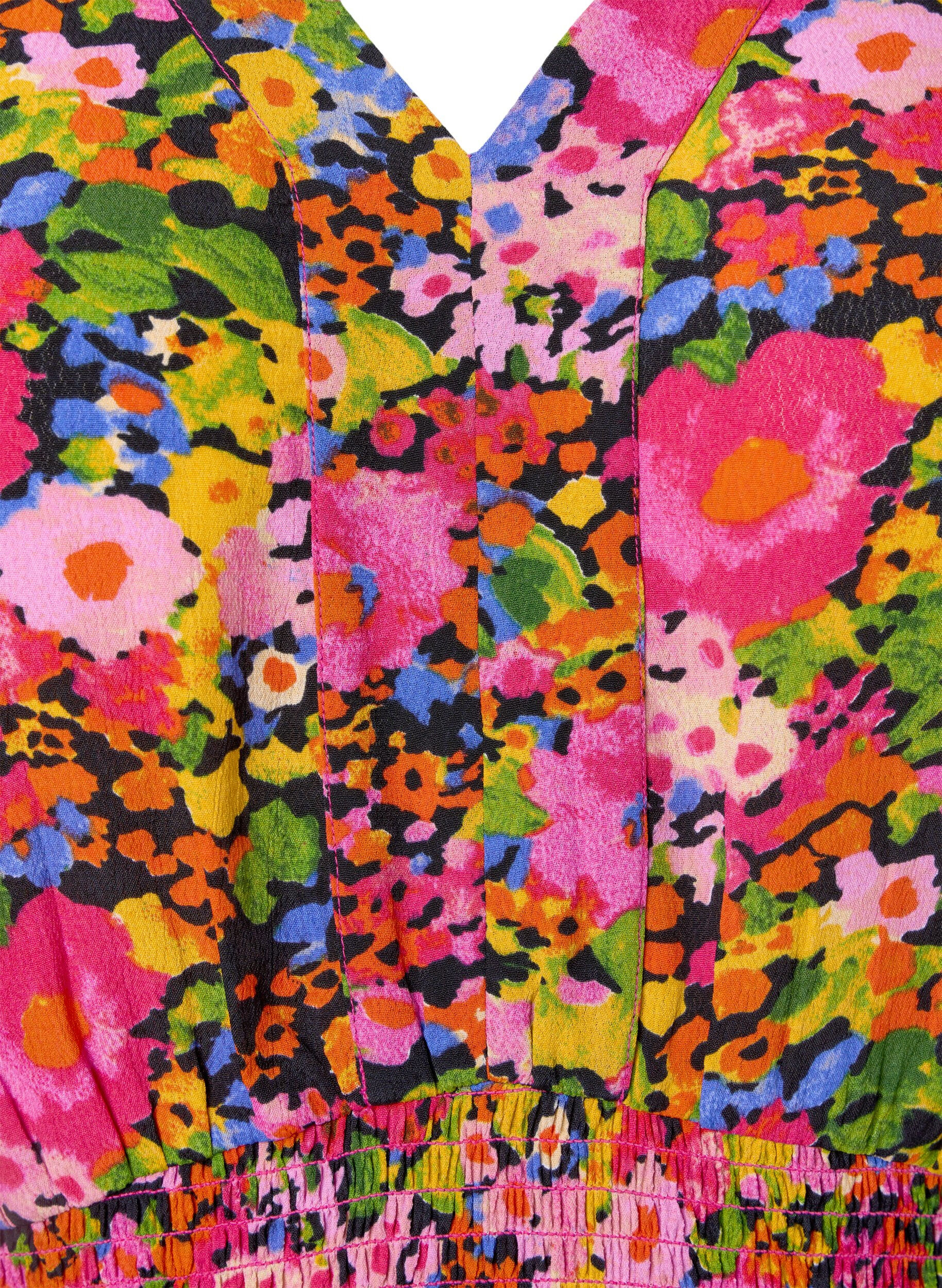 ZizziViscose blouse met bloemenprint en smok, Neon Flower Print, Packshot image number 2
