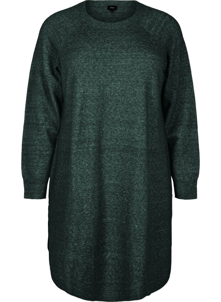 Korte gebreide jurk met ronde hals, Groen, Packshot image number 0