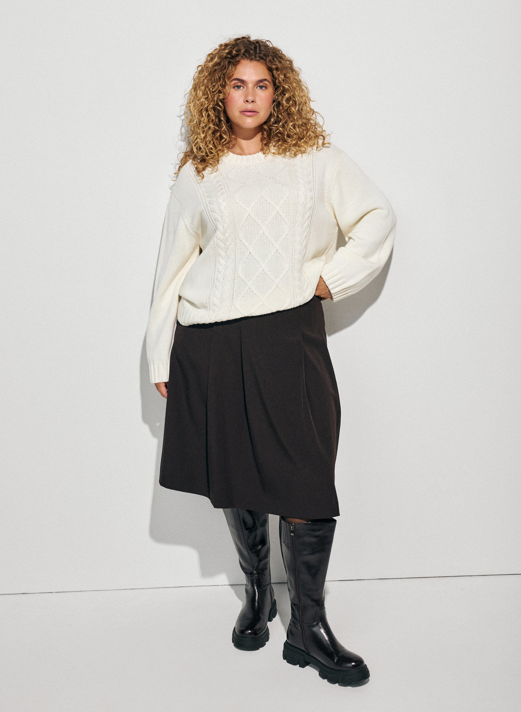 A-lijn rok tot de knie, Bruin, Model