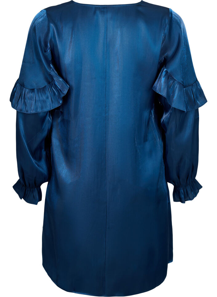 Viscose jurk met V-hals en ruches, Titan, Packshot image number 1