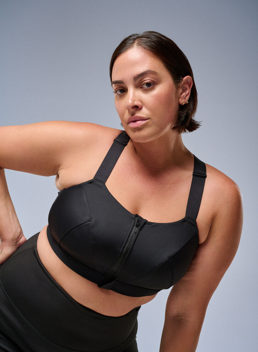 Soutien-gorge de sport avec une fermeture sur le devant et un maintien &eacute;lev&eacute;, Noir, Image image number 0