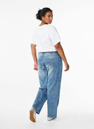 ZizziJeans met rechte, wijde pijpen en stikdetails, Blue Denim, Model image number 1