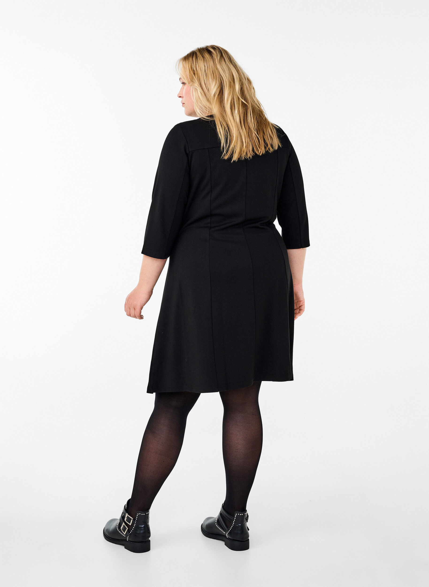 ZizziA-vorm jurk met 3/4-mouwen, Zwart, Model image number 2